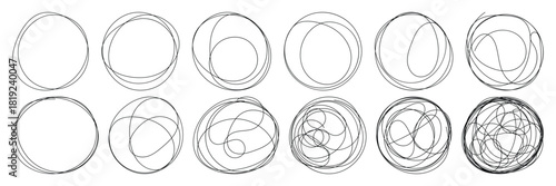 Grungy round scribble circle. Grungy round scribble circle. Scribble ovals, marker round elements. Free pencil round lines. Vector illustrator