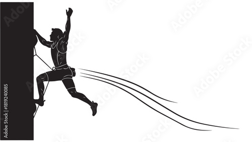 Dynamic silhouette of a rock climber reaching the summit with powerful energy, inspiring determination and athletic achievement, perfect for sport and fitness brands, motivational campaigns