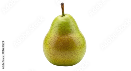 Closeup of a ripe green pear isolated on transparent background, showcasing its smooth skin, stem, and natural color variations, perfect for healthy eating concepts