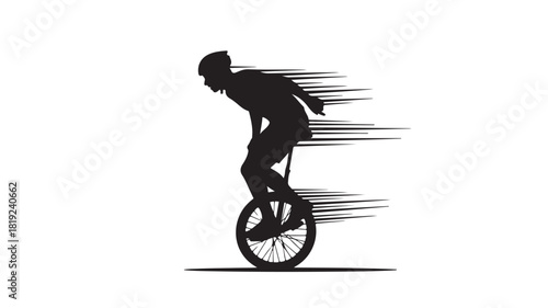 Dynamic silhouette of a unicyclist speeding forward with determination, showcasing athleticism and focus for sports marketing campaigns and fitness promotions, a symbol of balance and skill