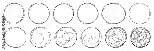 Pencil hand drawn crayon outline ovals or ellipses set. Highlight oval rough sketch circle emphasis elements. Vector marker circular lines. Messy circular vector image. Abstract scribble Round Line.