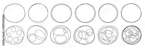Grungy round scribble circle. Grungy round scribble circle. Scribble ovals, marker round elements. Free pencil round lines. Vector illustrator
