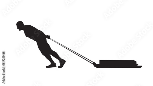 Powerful silhouette of a man pulling a heavy sled, showcasing strength and determination in a minimalist design, perfect for fitness, sports, or motivational themes