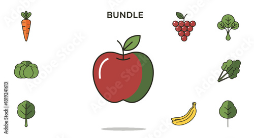 Bundle of Colorful Fruits and Vegetables Illustration.