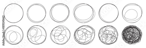 Messy round scribble circle. Charcoal pen round ovals. Hand drawn doodle grunge circle highlights. Ellipses pencil doodle style set. 