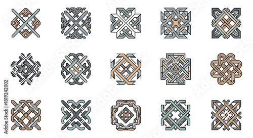 Collection of Celtic Knot Designs Abstract Patterns.