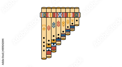Colorful Pan Flute Illustration with Intricate Designs and Patterns.