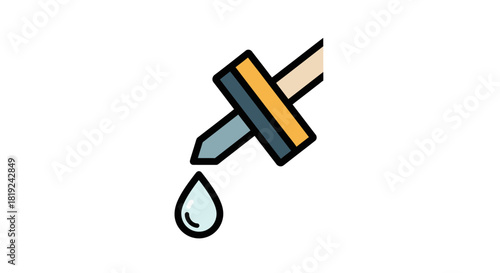 Colorful line art icon of a dropper with a falling liquid drop.