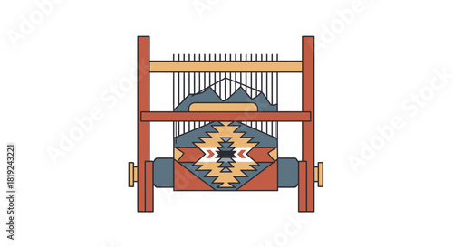 Detailed illustration of a traditional weaving loom with intricate design.