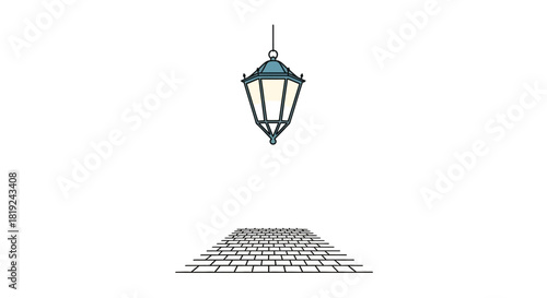 Elegant lantern illuminates the brick pathway below, creating a captivating scene.
