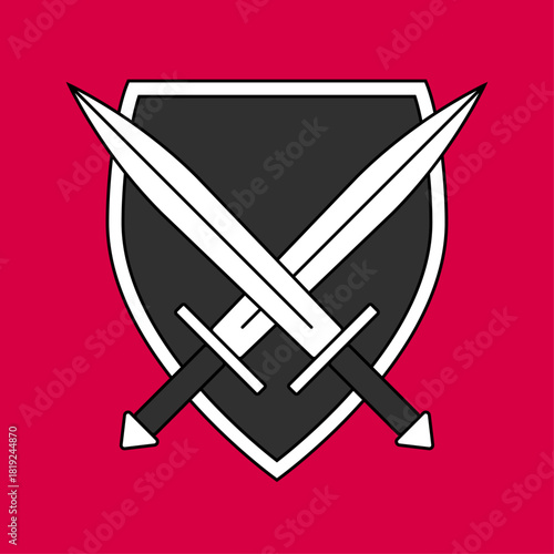 A black shield and two crossed swords
