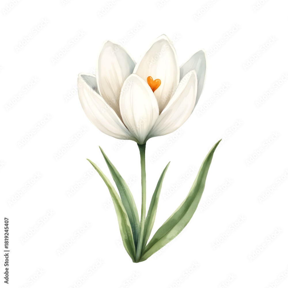 Naklejka premium Watercolor Winter Flowers Clipart with Icy White, Muted Blue, and Soft Green Blooms – Snowdrop, Hellebore, Camellia, Crocus, Anemone, and More – Transparent Background