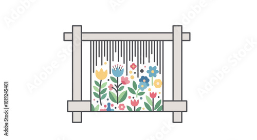Handcrafted Floral Tapestry on a Wooden Loom.