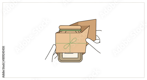 Hands holding a brown paper bag with a sandwich inside.