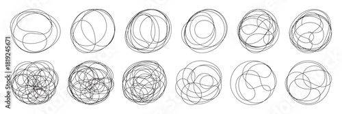 Abstract messy scribble circle. Oval highlight by pen, marker, brush, crayon, pencil. Hand drawn scribble. Circular doodle sketch scribbles round. Doodle Swirl Circle Set Line Art Collection