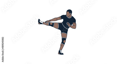 Man in athletic stance performing a powerful high kick with focus.