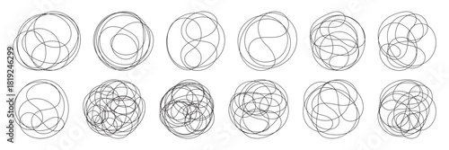 Messy round scribble circle. Charcoal pen round ovals. Hand drawn doodle grunge circle highlights. Ellipses pencil doodle style set. 