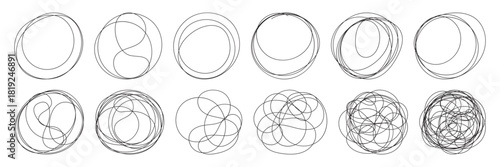 Messy round scribble circle. Charcoal pen round ovals. Hand drawn doodle grunge circle highlights. Ellipses pencil doodle style set. 