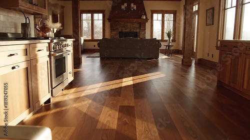 Ringing kettle echoing through hardwood