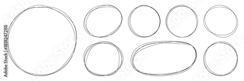 Abstract Sketch Scribble Circles. Hand drawn crayon ovals and circles. Ellipses in doodle style. Marker scratch scribble in rounder.