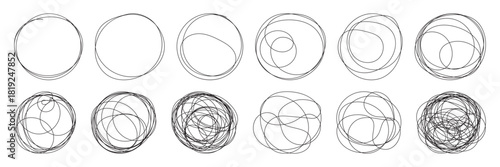 Pencil hand drawn crayon outline ovals or ellipses set. Highlight oval rough sketch circle emphasis elements. Vector marker circular lines. Messy circular vector image. Abstract scribble Round Line.
