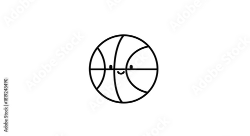 Whimsical line art illustration of a smiling basketball character on white backdrop
