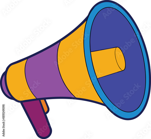 Colorful cartoon megaphone for loud announcement and communication