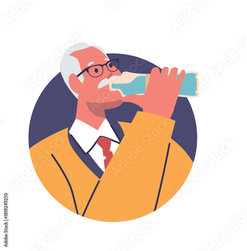 Cartoon elderly person drinking water