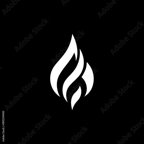 Abstract white flame icon on black background for design elements