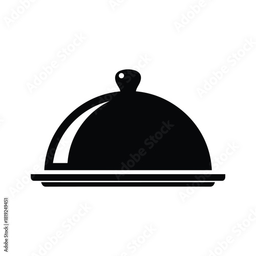 Black cloche serving dish icon on white background food restaurant