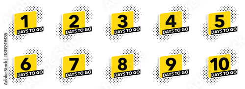 Numbered countdown labels create a bright promotional collection with dotted accents. Each badge shows bold typography and clean layout. This artwork suits marketing themes