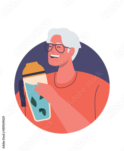 Sportive senior man drinking water