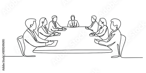Continuous line drawing of a business meeting, corporate team