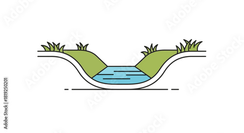 Stylized cross section view of a small water ditch icon.