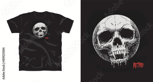 Vintage Skull Vector Illustration with Drool for Apparel Design