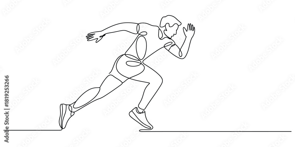 Fototapeta premium Continuous line art drawing of a runner in starting position