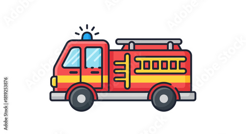 Whimsical cartoon fire engine with bright colors isolated on a white background illustration