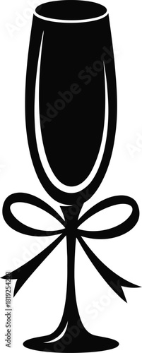 Vector elegant champagne flute silhouette isolated on white background, adorned with a delicate bow, perfect for celebrations and toasts