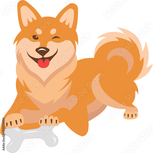 Joyful Orange Shiba Inu Dog Winks Playfully Holding a Bone with a Transparent Background Ideal for Commercial Use