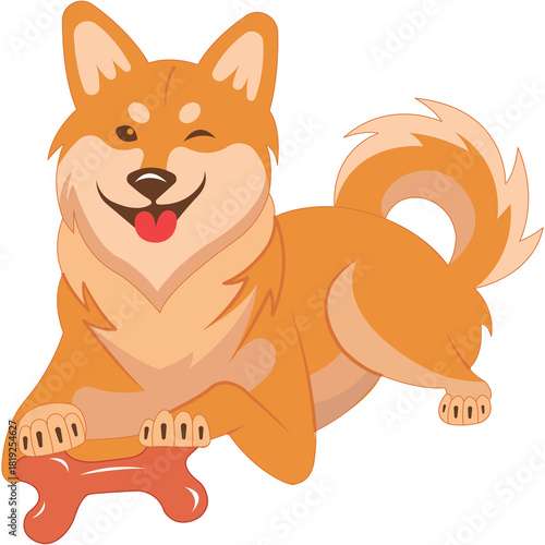 Joyful Shiba Inu Dog Winks While Holding a Bone With a Playful Expression and Energetic Stance on a Transparent Background Ideal for Playful Designs and Pet Enthusiast Content