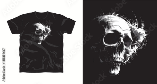 Skull dissolving into smoke vector graphic design for tee shirt