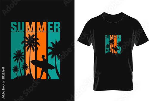 Surfer Summer Vibes Black T-Shirt