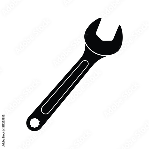 Black open end wrench with a star shaped socket on white background tool spanner
