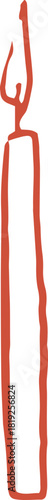Whimsical line art illustration of red thin taper candle stick. Vector vintage cottagecore Christmas hand drawn doodle.