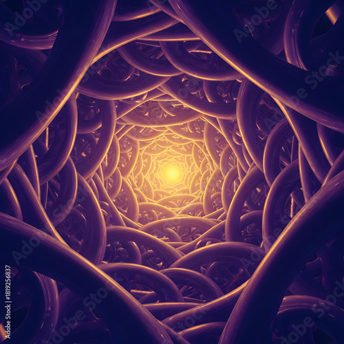 Fototapeta Naklejka Na Ścianę i Meble -  Infinite Abstract Geometry Tunnel with Light Reflection.