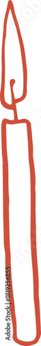 Whimsical line art illustration of red thin taper candle stick. Vector vintage cottagecore Christmas hand drawn doodle.
