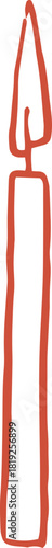 Whimsical line art illustration of red thin taper candle stick. Vector vintage cottagecore Christmas hand drawn doodle.