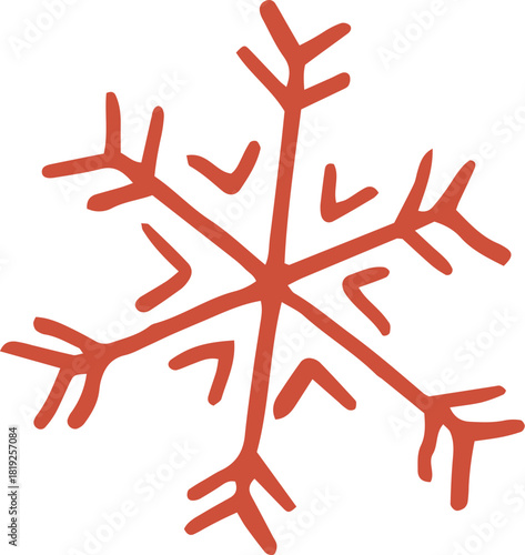 Whimsical line art illustration of snowflake. Vector vintage cottagecore Christmas hand drawn doodle.