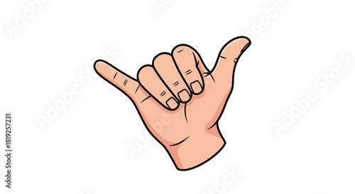 Stylized hand making the shaka sign, expressing coolness and casual connection, perfect for