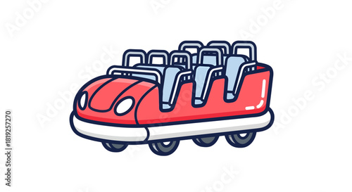 Stylized illustration showcases vibrant red rollercoaster car on white backdrop joy ride